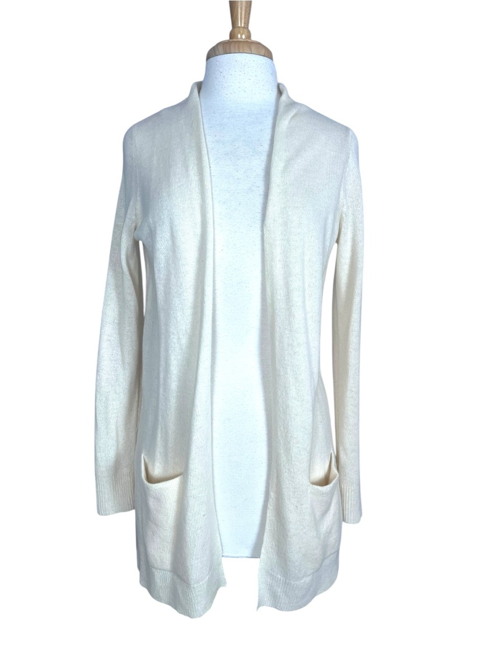 Theory Cashmere Open Front Cardigan Sweater Womens Small Creamy Ivory Classic
